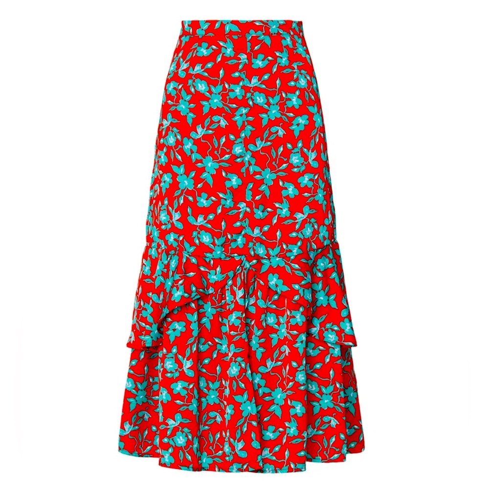 Love, Whit by Whitney Port red turquoise floral skirt. Size Large